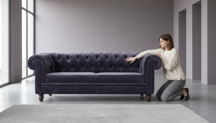 Sofa Chesterfield de designer noble, canapé rembourré, siège en tissu textile, ensemble en velours