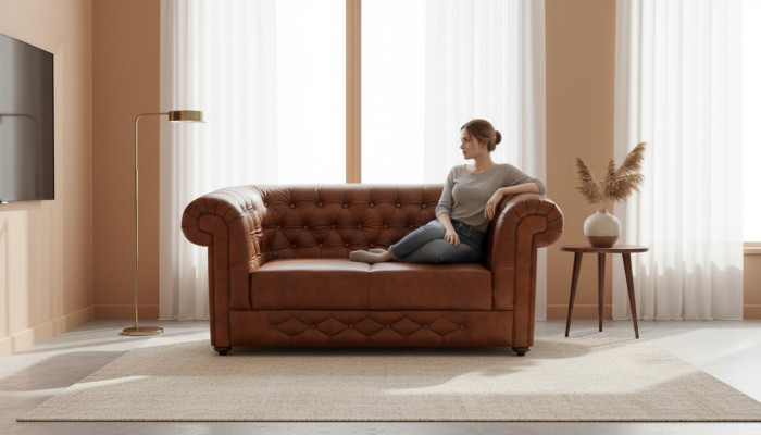 Canapé Chesterfield Ensemble de canapé 3 places en cuir rembourré Sofas Neuf BANTRY