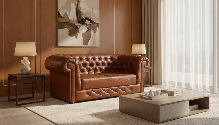 Canapé Chesterfield Ensemble de canapé 3 places en cuir rembourré Sofas Neuf BANTRY