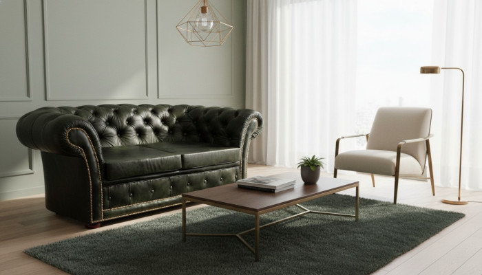 Canapé Chesterfield Sofa Ensemble 3 places Rembourré en cuir Nouveaux Canapés LEICESTERII