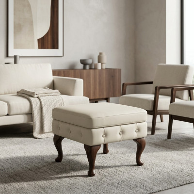 Pouf Chesterfield, pouf d'appoint ottoman, canapé en cuir, tissu textile, assise neuve.