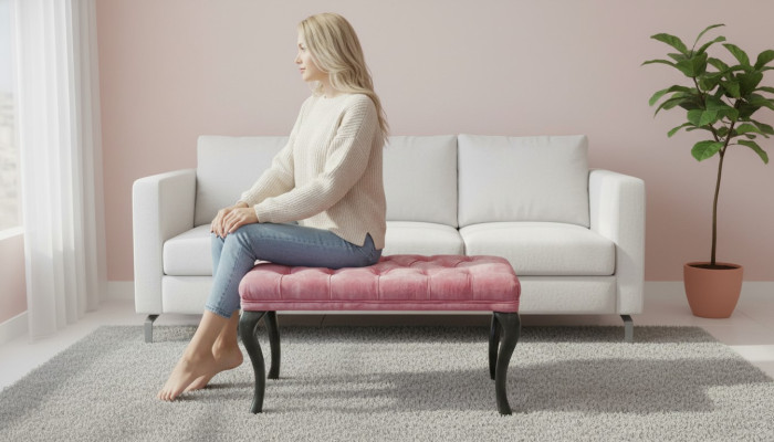 Tabouret Chesterfield Pouf Ottoman Canapé Cuir Tissu TORBAY II Neuf