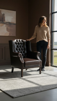 Fauteuil Chesterfield à oreilles, fauteuil TV, canapé relax en cuir, C.15.