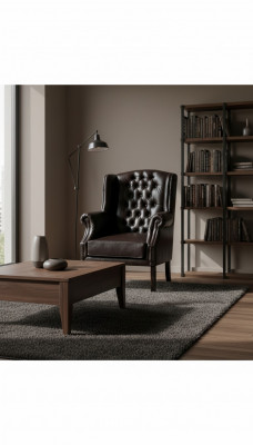 Fauteuil Chesterfield à oreilles, fauteuil TV, canapé relax en cuir, C.15.