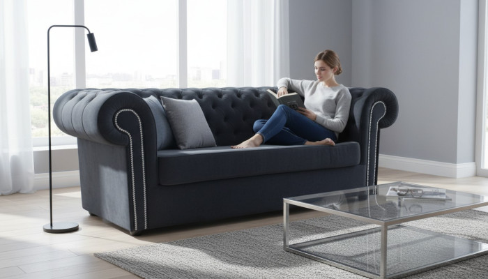 Canapé Chesterfield en tissu velours, canapé rembourré 3 places, sofas classiques neufs.