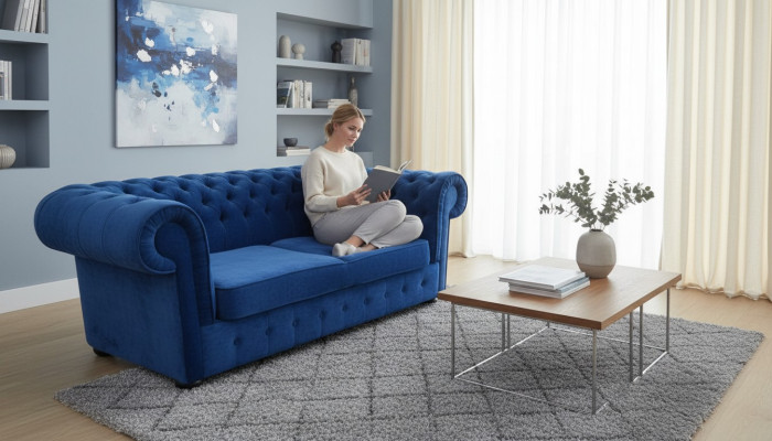 Chesterfield canapé en tissu en velours, canapé en textile 3 places, canapés classiques neufs !
