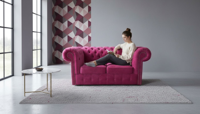 Canapé en tissu en velours Chesterfield, canapé-rembourrage 2 places classique, nouveau !