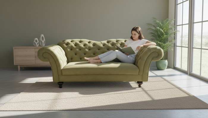 Canapé en tissu de velours Chesterfield, canapé en textile, canapé rembourré 3 places, canapés classiques, neuf