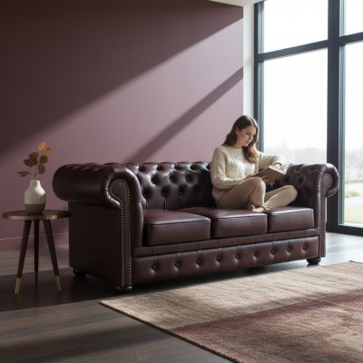 Canapé Chesterfield Sofa Polster 3 Places Classique Nouveau Ensemble de Canapés