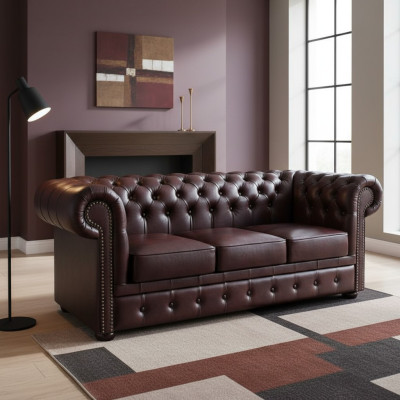 Canapé Chesterfield Sofa Polster 3 Places Classique Nouveau Ensemble de Canapés
