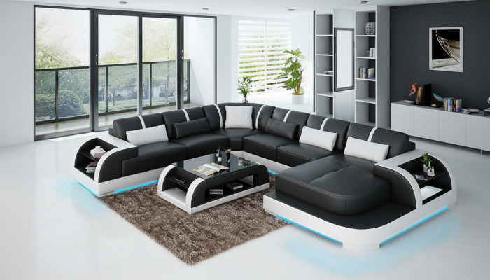 Canapé en cuir Canapé paysage vivant Canapé d'angle Suite d'angle Design Canapé moderne