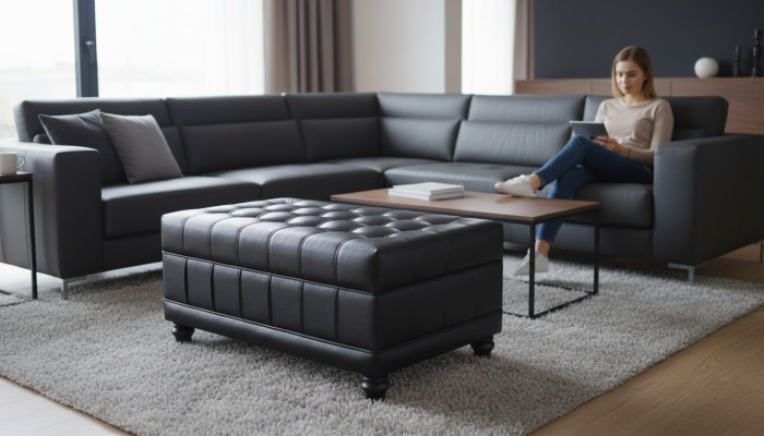 Chesterfield pouf repose-pieds ottoman pufa repose-pieds rembourré cuir textile