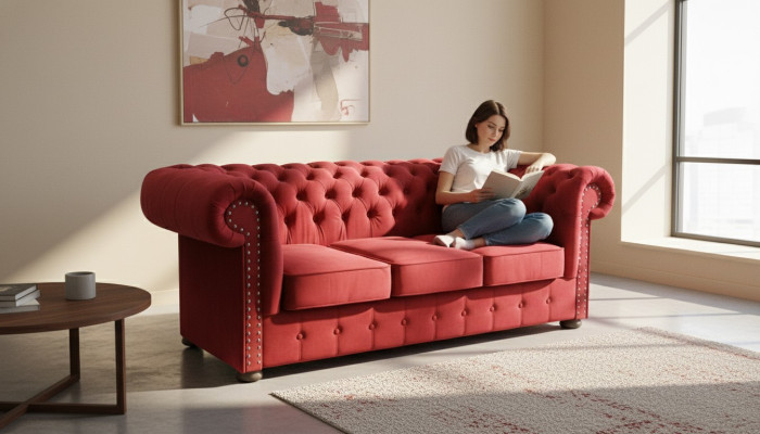 Canapé Chesterfield en tissu rembourré 3 places Ensemble de canapés design