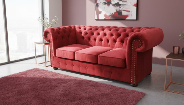 Canapé Chesterfield en tissu rembourré 3 places Ensemble de canapés design