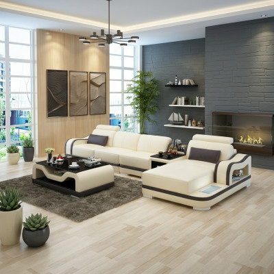 Canapé Sofa en cuir Canapé moderne Paysage de vie Canapé d'angle Suite d'angle Design