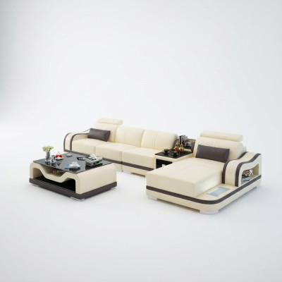 Canapé Sofa en cuir Canapé moderne Paysage de vie Canapé d'angle Suite d'angle Design