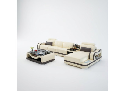 Canapé Sofa en cuir Canapé moderne Paysage de vie Canapé d'angle Suite d'angle Design