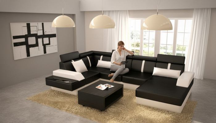 Designer Wohnzimmer Landschaft Ecksofa Couch Sofa Polstersuite Ledersofa Sofas neu