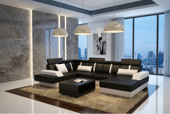 Designer Wohnzimmer Landschaft Ecksofa Couch Sofa Polstersuite Ledersofa Sofas neu