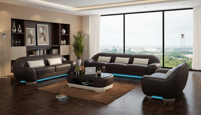 Canapé en cuir canapé ensemble canapé d'angle suite d'angle design décor canapé moderne