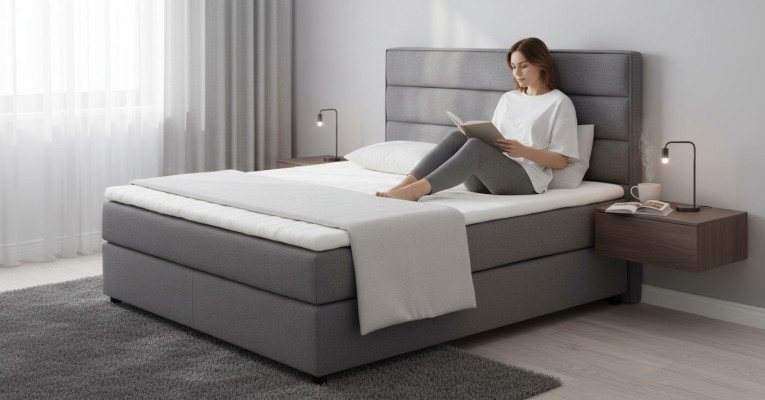 Lit boxspring textile Continental Continental Lits rembourrés en cuir double haut