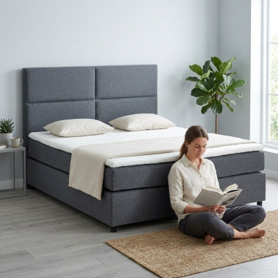 Lit continental à ressorts tapissier en textile Lit Double en cuir haut de gamme