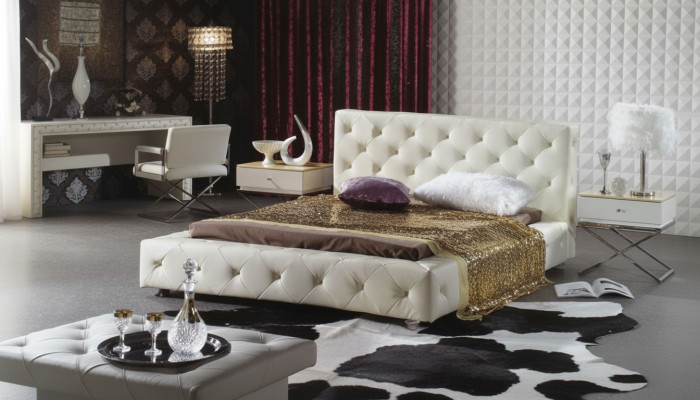 Lit design élégant, lits, lit en cuir, lit Chesterfield, lit rembourré, lit double, neuf