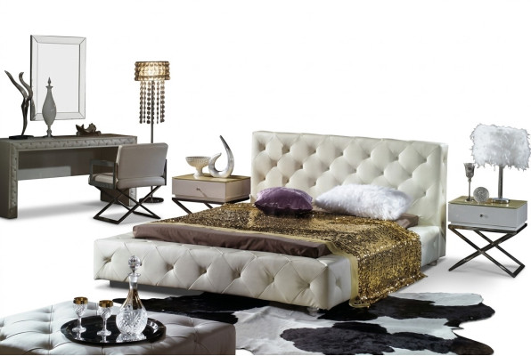 Lit design élégant, lits, lit en cuir, lit Chesterfield, lit rembourré, lit double, neuf