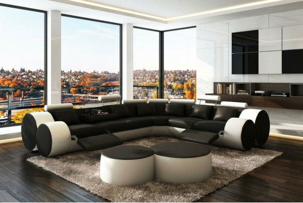 Canapé d'angle Canapé Sofa revêtement Paysage de vie Canapés d'angle en cuir Suite en forme de L Madrid