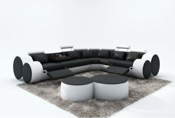Canapé d'angle Canapé Sofa revêtement Paysage de vie Canapés d'angle en cuir Suite en forme de L Madrid