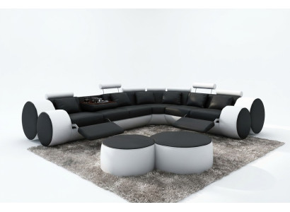 Canapé d'angle Canapé Sofa revêtement Paysage de vie Canapés d'angle en cuir Suite en forme de L Madrid