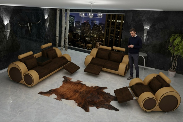 Ensemble de canapés Tissu Canapé Canapé Cuir Suite Salon paysager 3+2+1 Textile BER