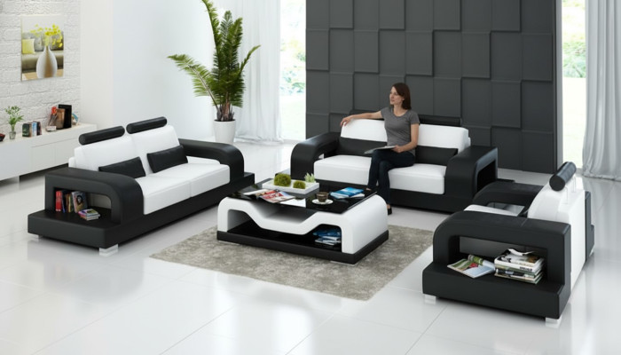 Canapé en cuir Canapé Salon paysager 3+2+1 Place Suite Design moderne Sofa