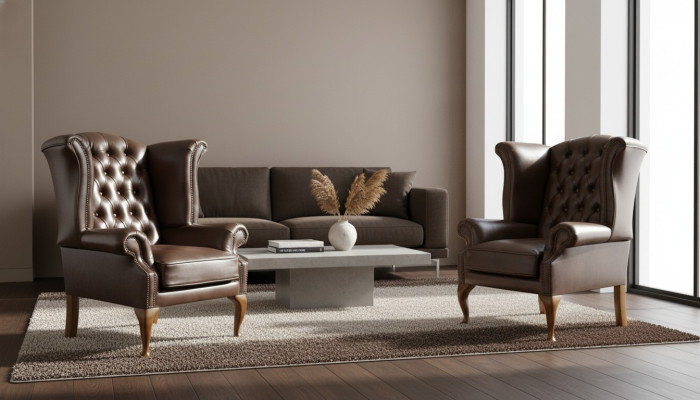 Chesterfield fauteuil oreille Queen fauteuil look antique canapé rembourrage télévision nouveau mobilier