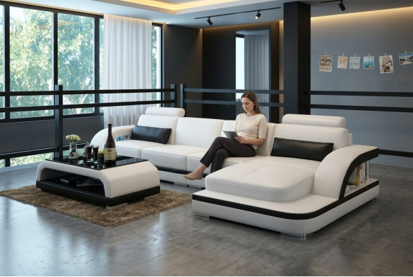 Canapé en cuir Canapé Paysage de vie Canapé d'angle Suite d'angle Design Canapé moderne G8011C