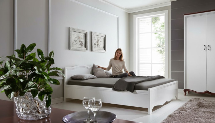 Lit double Milano Classique Lits de mariage Chambre en bois Designer neuf MI-2