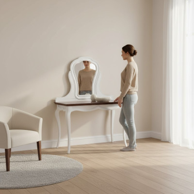 Table en bois massif, console classique, miroir, commode, coiffeuse, chambre à coucher, neuf