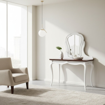 Table en bois massif, console classique, miroir, commode, coiffeuse, chambre à coucher, neuf