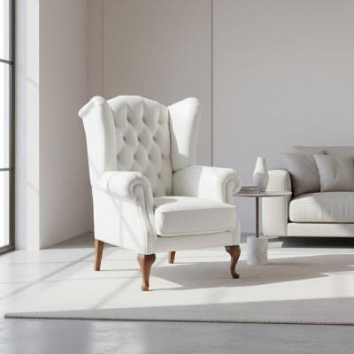 Fauteuil Chesterfield en cuir pleine fleur, Fauteuil TV classique, Fauteuil à ailes CL-FOTEL