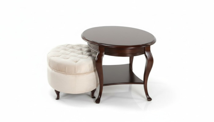 Tabouret rond tabouret en cuir ottoman avec table table de service ensemble de 2 pièces Suite Verona