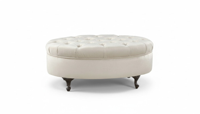Tabouret en cuir Tabouret rond Tabouret Chippendale Ottoman classique - Modèle V-Ottoman