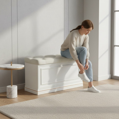 Pufa Tabouret Tabouret Coffre en cuir véritable Armoire Dressing Penderie nouvelle