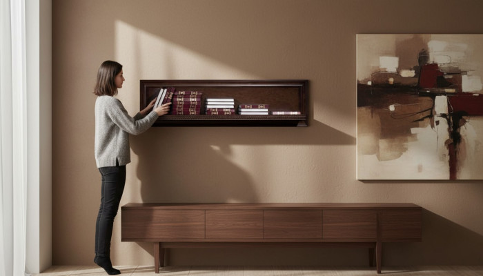 Salon Bibiothèque XXL en bois massif 131cm Etagère Étagères - Modèle V-P1