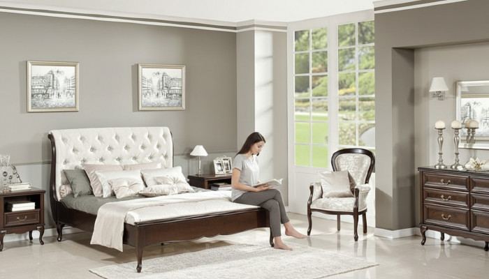 Chambre complète Lit Lit double Tables de chevet Commode Fauteuil Chippendale Royal