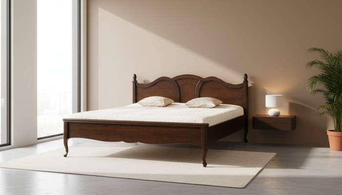 Lit classique Lit double Lits Cuir Textile Véritable Style antique Bois