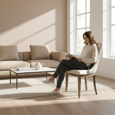 Chaise rembourrée classique de designer CM-U1 en tissu cuir textile.
