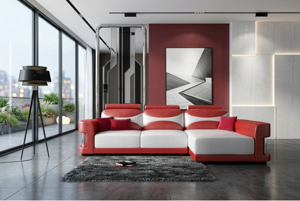 Canapé d'angle Ensemble canapé d'angle Suite Sofa Upholstery Cuir Paysage vivant Chaise longue Wies