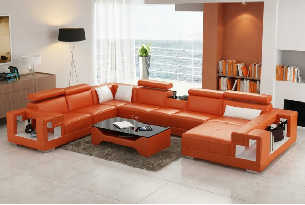 Canapé en cuir paysage vivant Canapé d'angle Canapé Canapé Suite d'angle Coin XXL Grand 2710A