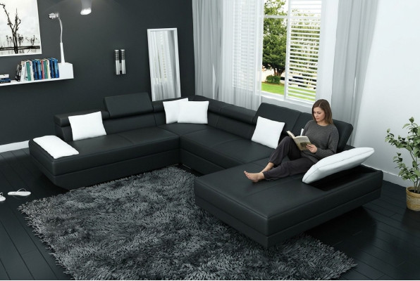 Canapé en cuir canapé canapé revêtement d'angle suite salon paysage XXL grand canapé d'angle 2719D
