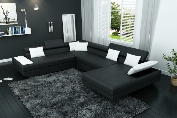 Canapé en cuir canapé canapé revêtement d'angle suite salon paysage XXL grand canapé d'angle 2719D